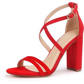 Carcuume Women's Strappy Heels 4-inch Chunky Block Heel Open Toe Ankle Strap Comfortable Party Wedding Shoes