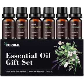 Essential Oil Set -Natural Essential Oils for Diffuser for Home, Top 6 Aromatherapy Diffuser Oils Scents, Candle Making Scents -Peppermint, Lavender, Eucalyptus, Lemongrass, Rosemary, Tea Tree (10ml)