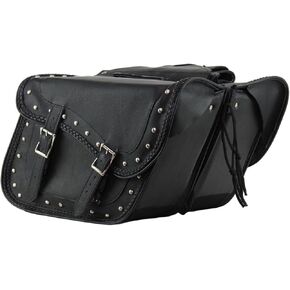 GARGOYLE BELLS Motorcycle Saddle Bags Genuine Leather Motorcycle Luggage Bag For Softails Sportsters and Choppers (With Studs, Black, 13"x13“x10")