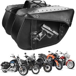 Motorcycle Saddlebags 32L Large Capacity PU Leather Side Saddle Bags Waterproof Hard Saddle Bags Universal for Harley Honda Yamaha Bobber Sixty Kawasaki (3D Skull,Black)