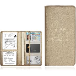 Car Registration and Insurance Card Holder, Leather Vehicle Document Holder Wallet with Magnetic Shut, Premium Glove Box Essential Card Driver License Paperwork Organizer (Classic, Blue)