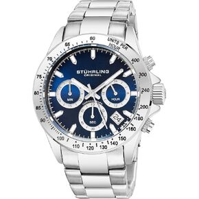 Stührling Original Men’s Chronograph Watch Stainless Steel Bracelet with Screw Down Crown and Water Resistant to 100 M. Analog Dial Quartz Movement
