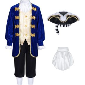 Colonial Costume for Kids America 18th Patriot General Captain for Boys Halloween Cosplay 3-10 Years