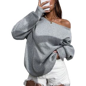 Hilinker Women's Graphic Off Shoulder Sweatshirt Casual Loose Long Sleeve Pullover Tops