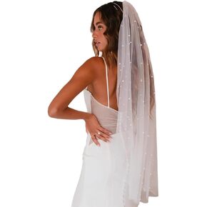 White Wedding Veils Bridal Fingertip Pearl Wedding Veils Bridal Veils for Wedding Hair Accessories