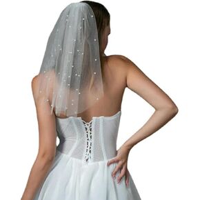 White Pearl Bride Veil Short Wedding Veil With Pearls Bachelorette Party Veil Bridal Veil with Comb for Women and Brides