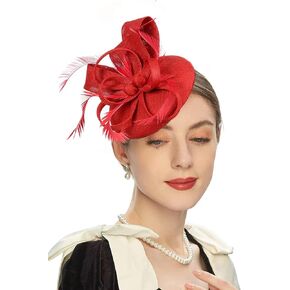 Fascinator Flower Feathers Pillbox Hat Headband Hair Clips for Cocktail Wedding Tea Party Church Derby Hat in Kuwait
