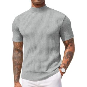 COOFANDY Men's Mock Turtleneck Sweater Short Sleeve Casual Basic Tops Ribbed Knit Pullover Solid Tee