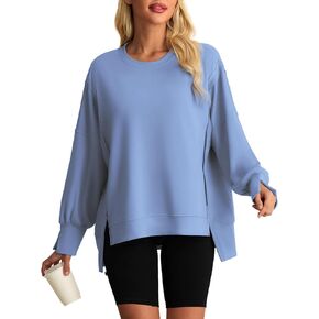 AWULIFFAN Womens Oversized Reverse Seam Sweatshirt Casual Long Sleeve Crewneck Pullover Tops Side Slit Fashion Sweatshirts in Kuwait