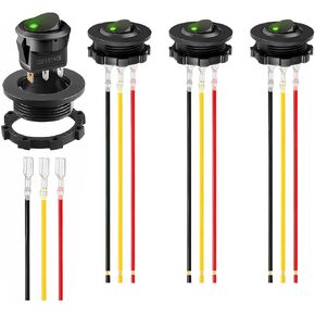 Mandark 4PCS Waterproof Car Round Rocker Switch, 12V LED Light Vehicle Toggle SPST 3 Pin On Off with Wiring Harness Switch Holder, Auto Lighting Switch, Universal for SUV, Truck, RV (Red)
