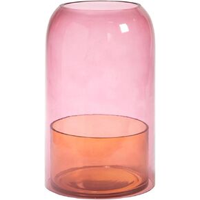 47th & Main Cloche and Dish Votive/Tealight Candleholder, 5.75" Dia x 9.25" H, Pink/Amber