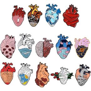 Brooch, 13 Styles Anatomical Heart Pin Kit Scientific Heart Enamel Lapel Pins Set Unisex