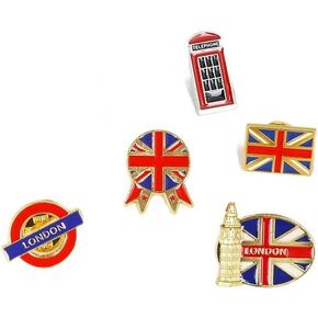 5 British Flag Pins, British Building Pins, Oil Drip Big Ben Phone Booth Travel Souvenir Badge