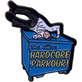 The Office Michael Scott Hardcore Parkour Garbage Bin Dunder Mifflin Comedy TV Show 1.25" Enamel Pin Badge