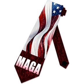 Three Rooker Maga Flag Tie Mens Patriotic Neckties USA Flag Ties for Men Trump Necktie