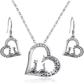 TANGPOET Giraffe Necklace Earrings Set Jewelry Gifts for Women Family 925 Oxidized Sterling Silver Giraffe Jewelry