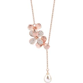 Orchid Flower Necklace with Teardrop Pearl Wedding Jewelry Bridesmaids Gifts