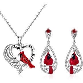 cardinal earrings for women Cardinal Necklace for teen s925 sterling silver dangle drop hook piercing stud hypoallergenic Heart Angel Wings Necklace Bird Pendant valentine's day earring jewelry
