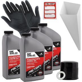 Oil Change Kit compatible with Honda CBR600 CB750 VFR800 CB1000R CBR1000 –Includes 4 Quarts of 10W-40 Full Synthetic Oil, 1 Filter, 1 Crush Washer, 1 Funnel, 1 Oil Change Sticker