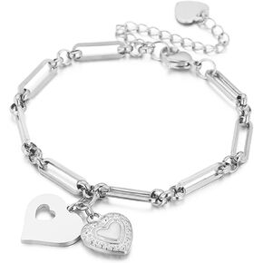 18K Gold Plating Stainless Steel Paperclip Chunky Chain Bracelet Dainty Heart Neutral Jewelry Gift