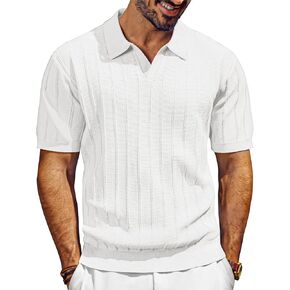 PJ PAUL JONES Mens Polo Shirts V-Neck Knit Polo Textured Summer Shirts