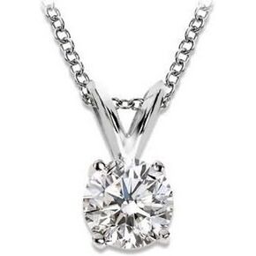 1 Carat 4 Prong Solitaire Basket Diamond Pendant Necklace 14K White Gold (K, I2, 1 ctw)
