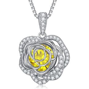 LEKLEIS Valentines Day Gifts for Women/Her 925 Sterling Silver Simple Rose Flower Pendant Necklace with 12 Months Birthstone Jewelry Valentine Mothers Day Birthday Gifts for Women Girlfriend Friend Mom Mother