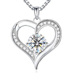 1CT Moissanite Necklace for Women - 925 Sterling Silver Heart Necklaces, Perfect Birthday Gifts for Women