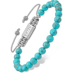 RTZN® Turquoise Bracelet for Men – Premium Artisan Handcrafted Authentic Turquoise Beaded Bracelet – 6MM Western Women Or Mens Beaded Bracelets – Adjustable Length 6.5" - 8.5" (Chain Fit)