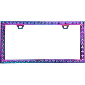 Coloful Zinc Alloy License Plate Frame & Cover - Diamond Design, Purple and Blue, Standard Size for U.S. and Canada