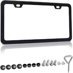 Matte Black License Plate Frames,Black Metal License Plate Frame,Slim License Plate Frame,Anti Theft License Plate Frame for Men,Car Plate Frame