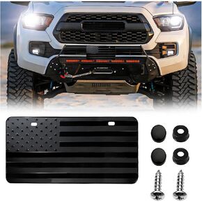 Mandark American Flag Car License Plate, Aluminum 3D Metal Automotive Front License Plate with Screws, 6 x 12 Patriotic Vehicle Embossed Plate Accessories, Universal for RV, SUV, Truck (Black)