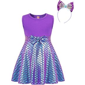 HenzWorld Little Mermaid Dress Ariel Costume for Girls Princess Dress up Clothes Cosplay Birthday Party with Headband