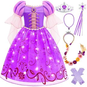 Light Up Princess Dresses for Girls Purple Lighted Princess Costume for Halloween Cosplay Party Birthday Carnival