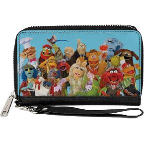 Buckle-Down Disney Wallet, Zip Around, The Muppets Character Group Pose Portrait Blue, Vegan Leather