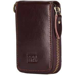 Vintage Full Top Grain Leather Wallet RFID Blocking Multi Card Case with Zipper Pocket Card Holder for Men Women Gift Box