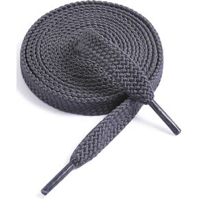 VSUDO Upgrade 54" Double Layer Weave Flat Shoelaces, 5/16" Wide Flat Shoe Laces for Adults & Kids Sneakers or Athletic Shoes [1Pair-Dark Gray-137CM]