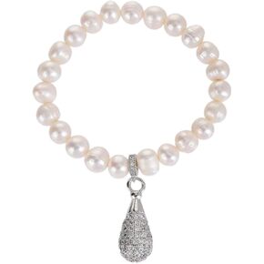 ZVVBOO Freshwater Cultured Pearl Stretch Bracelet For Women Trendy CZ Charm Bracelets Fine Party Jewelry Gifts