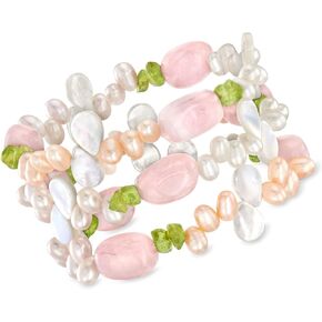 Ross-Simons 4-5mm Multicolored Cultured Pearl and Multi-Gemstone Jewelry Set: 3 Stretch Bracelets. 7 inches