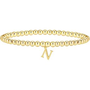 Gold Bracelets for Women Dainty 14K Gold Plated Charm Bracelet Beaded Bracelets for Women Gold Initial Stretch Bead Bracelet Elastic Bracelet for Women Trendy Gift