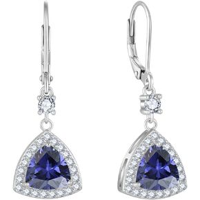 Dangle Drop Earrings for Women 925 Sterling Silver Triangle Halo Leverback Earrings with Birthstone Jewelry for Her