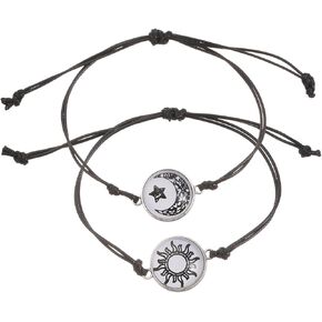2pcs Pinky Promise Sun and Stars Moon Couples Glowing Bracelets Friendship Bracelets Set Gift for Best Friends Valentine's Day Bracelet for Lovers Partners