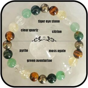 Angyape Tiger Eye Bracelet Men/Women,Boho Citrine Clear Quartz Green Aventurine Crystal Bracelets Bohemian Tiger Eye Stone Beaded Adjustable Strength Wealth Bracelets Moss Agate Beads Jewelry Gifts
