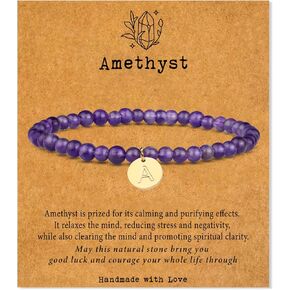 Stone Beaded Bracelets for Women Men: Healing Crystal bead Bracelet Amethyst Bracelet Jewelry Natural Stone Beaded Stretch Bracelets for Woman Gifts Stress Anxiety Bracelet Purple Gemstone Bracelet