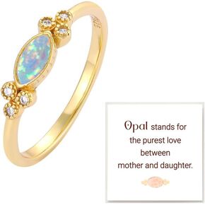 LIU JUN The Purest Love For Mother & Daughter Matching Oval Cut Opal Ring For Women, 925 Sterling Silver Heartbeat Cubic Zirconia Simple Birthday Gift Jewelry