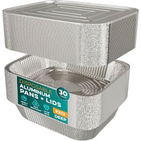 Aluminum Pans 9x13 [30 Pack] Aluminum Foil Pans Trays - Disposable Pans for Baking, BBQ Grilling, Roasting, Cake Serving Dishes, Catering Supplies, Steam Table Chafing Pans, Half Size Tin Foil Pan