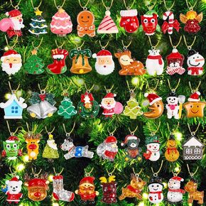 45 PCS Mini Christmas Ornaments,Miniature Resin Ornaments Small Tree Decorations Decorative Hanging Ornaments Santa Snowman Snowflake for Christmas Tree Decor