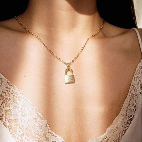 Frodete 2Psc Y قفل قلادة قلادة الشرير طويلة متعددة الطبقات سلسلة شخصية قفل مجوهرات للنساء in Kuwait