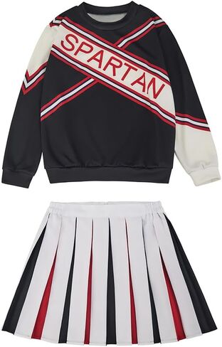 Spartan Cheerleader Costume Sweatshirt Skirt Pants Halloween Cheerleader Uniform Outfit for Mens and Womens in Saudi Arabia