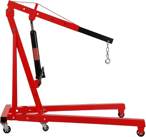 2 Ton Engine Hoist Stand, 4400 Lbs Heavy Duty Folding Cherry Picker Engine Shop Crane Lever with 6 Caster Wheels, Red in Saudi Arabia